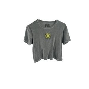 Modern Lux Gray Sun Embroidered Short Sleeve Crop Top Women's Size Large